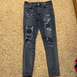 American Eagle Outfitters Distressed Skinny Jeans in Blue